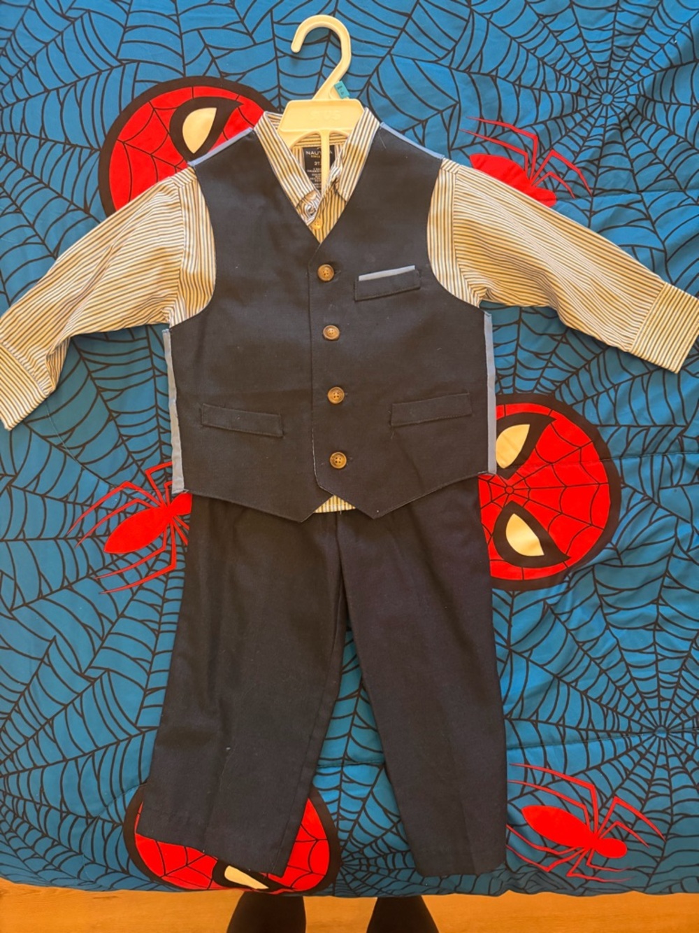 Nautica Navy Vest & Pants with Striped Shirt